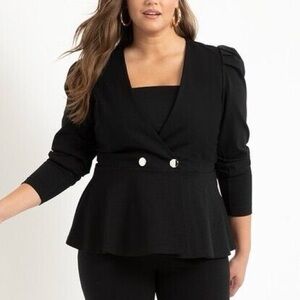 NWT ELOQUII Puff Sleeve Black Peplum Blazer Size 18
